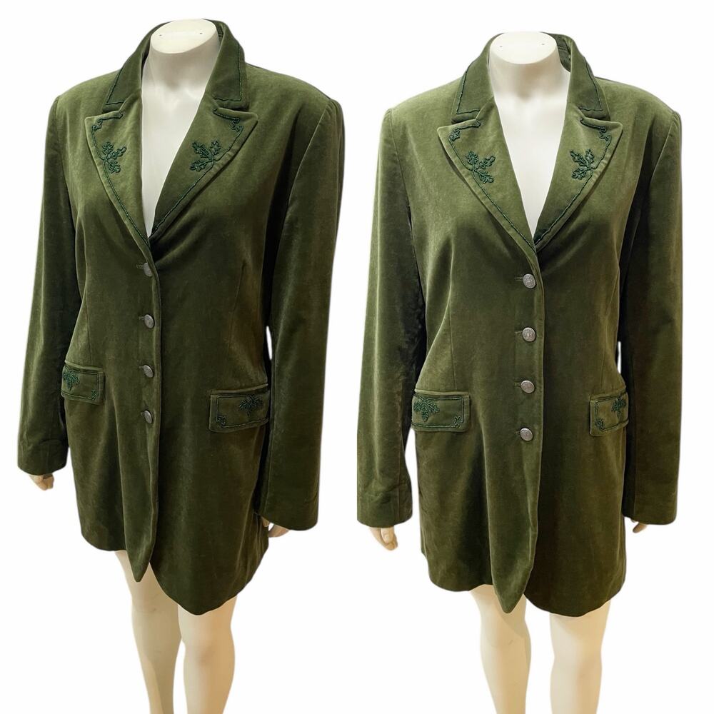 Susanne Von Domberg Blazer Women Country Classics Velvet Green Beaded Vintage XL